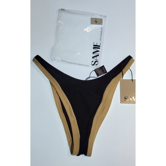 SAME Los Angeles Bottom Swim  Womens High Rise Solid Size Small Faux Suede BLack - Picture 1 of 7